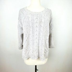 Old Navy Oatmeal Cable Knit Pullover Sweater 3/4 Sleeves Academia College Med